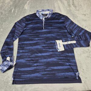 Maceoo Polo Shirt Mens 4 Large Blue Black Breakthrough Newton Flip Cuff Roll Tab